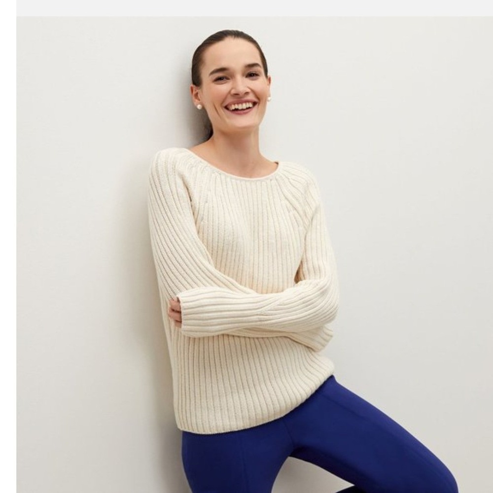 MM LaFleur Nancy Sweater Cotton Knit Ivory Ribbed NCK1IVR Ivory Cream Medium